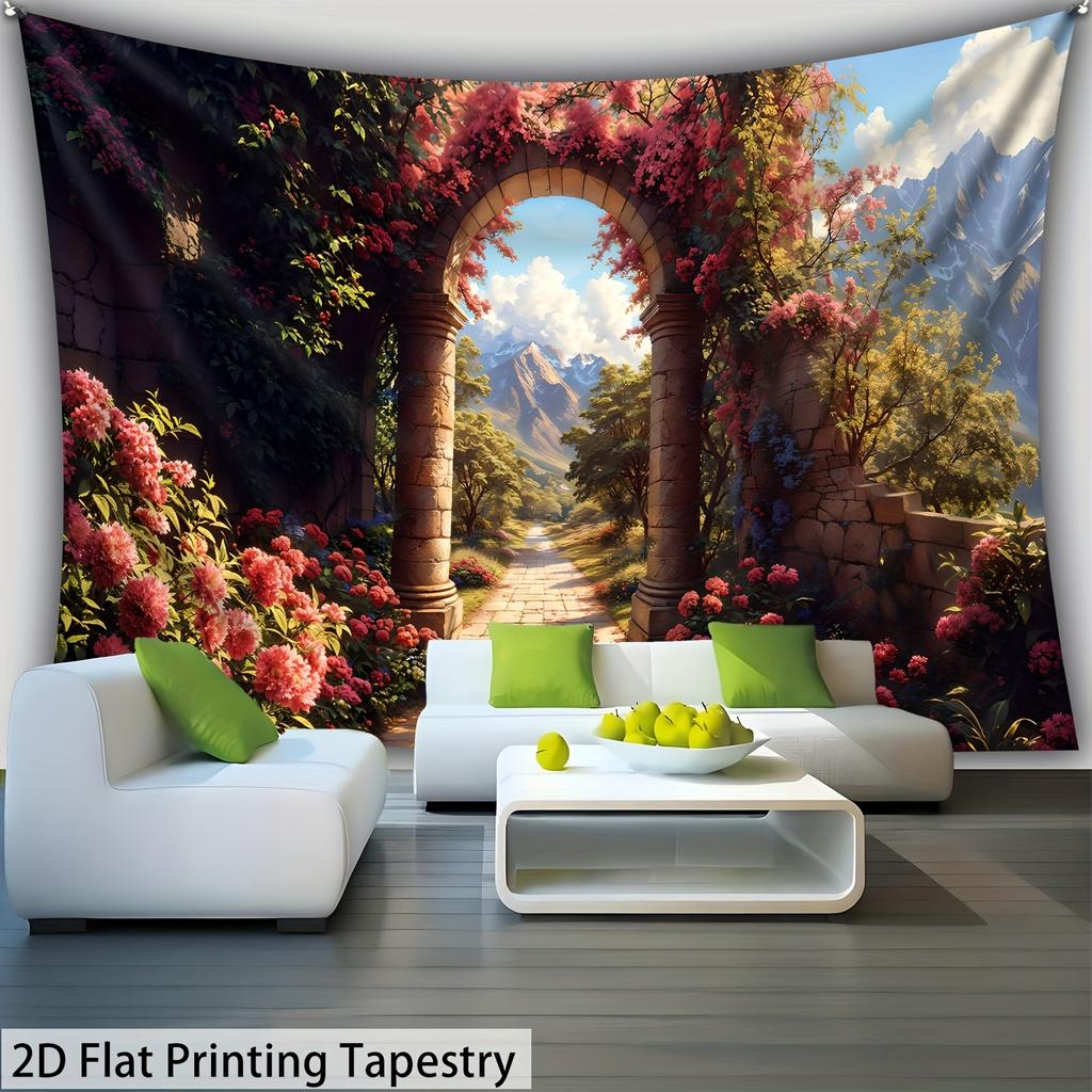 Romantic Garden Archway Digital Printing Polyester Wall Tapestry Suitable For Use In Living Rooms Bedrooms Offices Bars Party