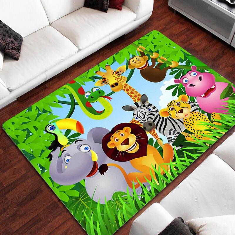 Cartoon Jungle Animal Print Carpet Children Play Carpet Living Room Bedroom Non-slip Carpet Area Rug for Living Room Bedroom