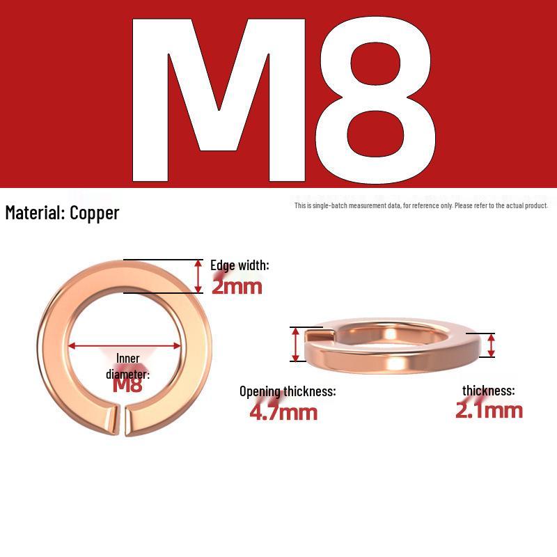 Pure Red Copper All-Copper Spring Washer, Bronze Round Washer Screw Metal Washer GB93