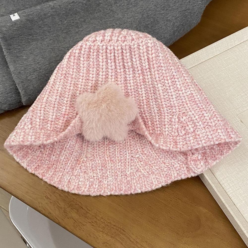 Korean Cute Plush Star Knitted Bucket Hat Female Autumn And Winter Big Head Circumference Shows Small Face Sweet Versatile Basin Hat Tide