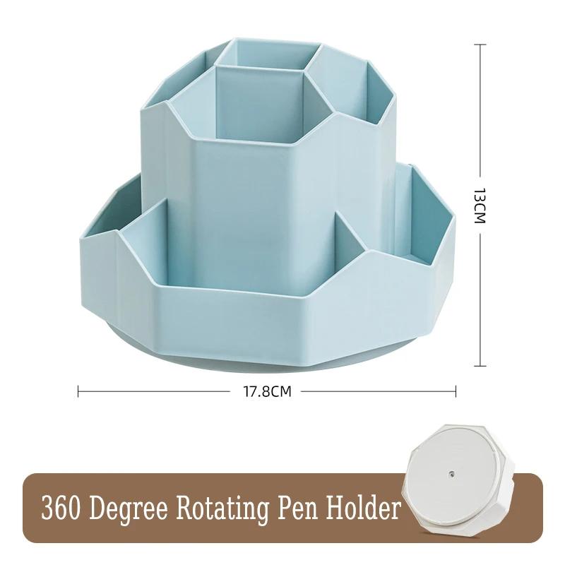 360° Rotatable Pen Holder Large Capacity Desk Pencil Storage Box 9-Grid Stationery Organizer School Office Pen Stand