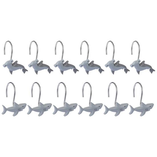 12 Pcs Shower Curtain Hooks Decorative Shark Shower Curtain Hangers Heavy Duty Metal Shower Curtain Rings for Bathroom Bedroom Living Room Decor