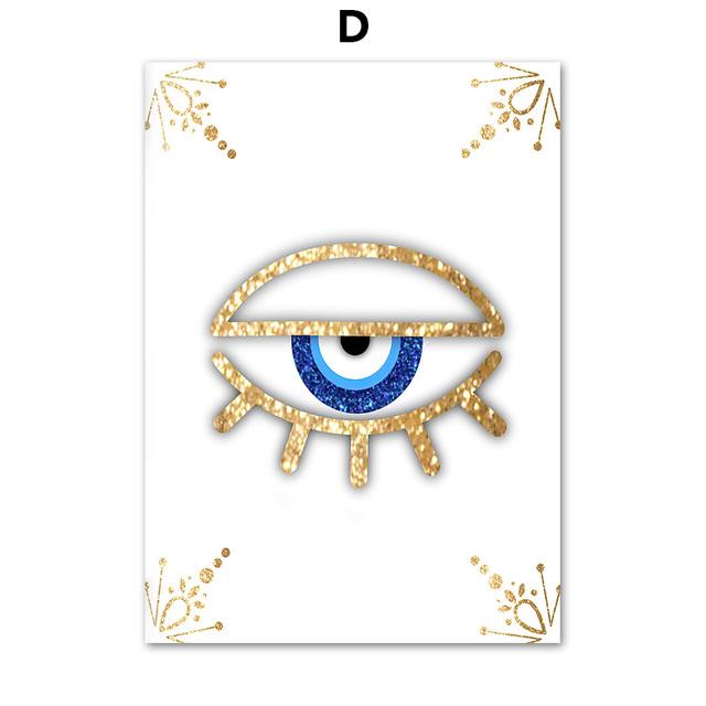 Paintings for Interior Abstract Evil Eyes Lotus Canvas Wall Art Gold Blue Posters and Prints for Living Room No Frame