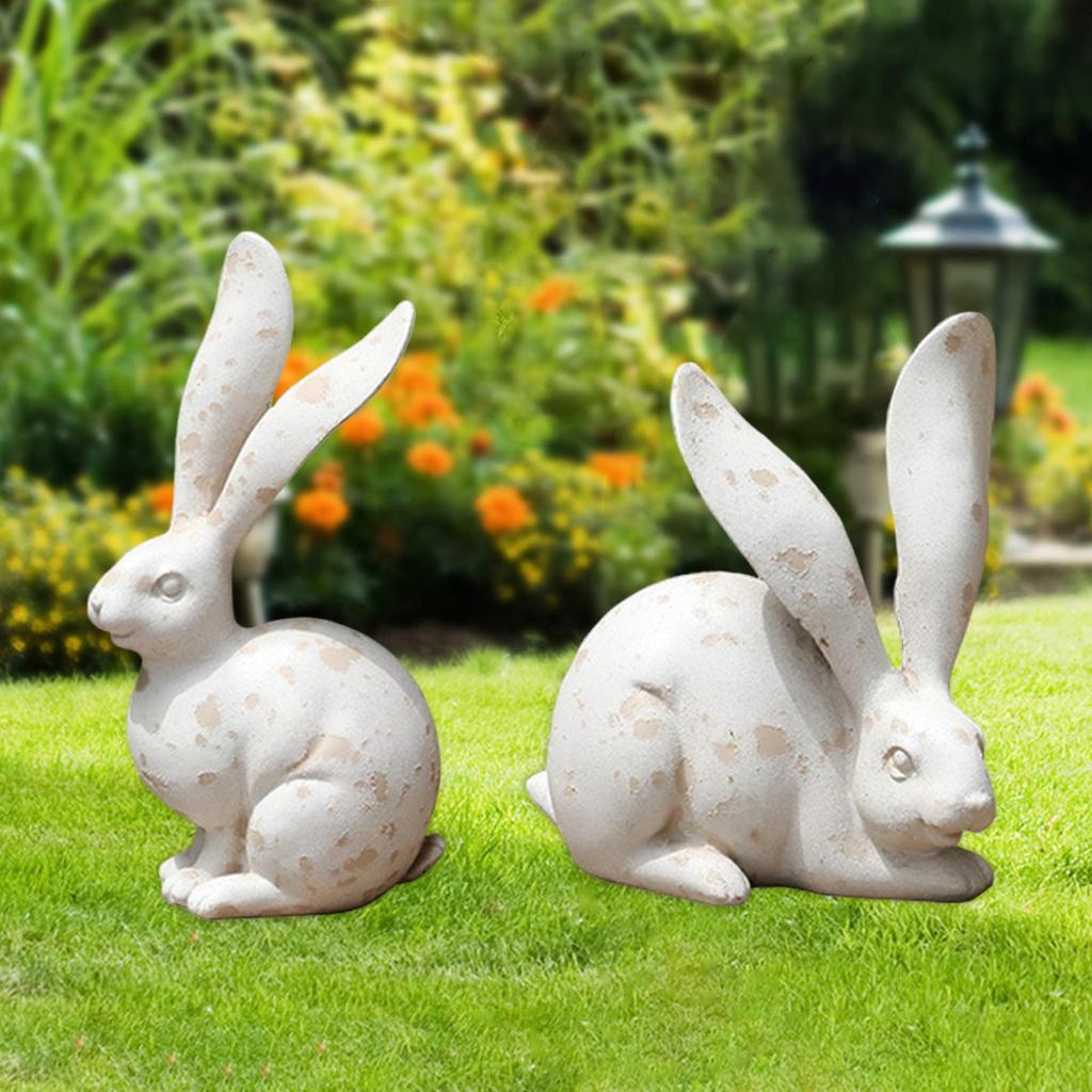 2x Kaninchenfiguren Dekorative Heimdekoration Sammlung Gartendekoration Harzstatue für Zimmerfensterbank Hof Büro