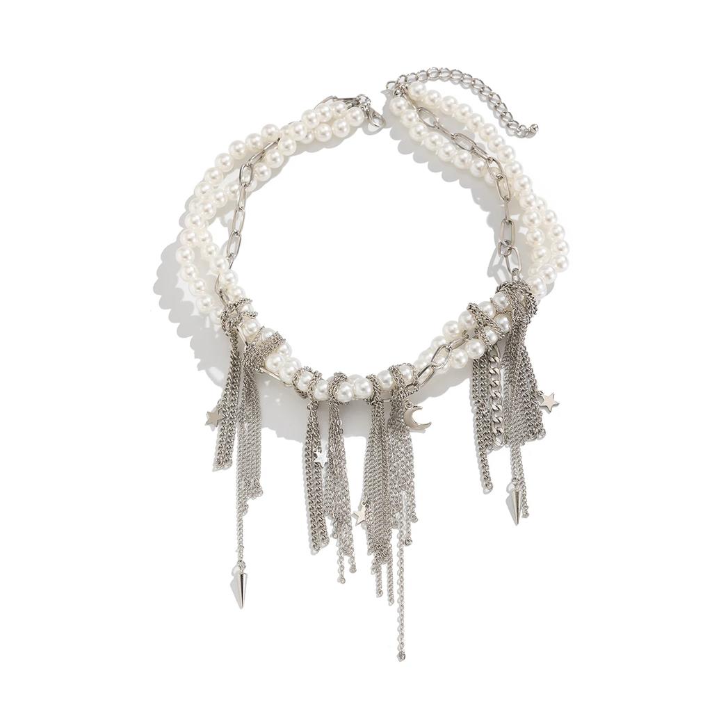 Ingemark Multilayer Vintage Star Love Heart Tassel Link Pendant Choker Necklace Creative Imitation Pearl Chain Party Jewelry New