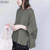 ZANZEA Women Casual Round Neck Loose 3/4 Sleeve Blouse