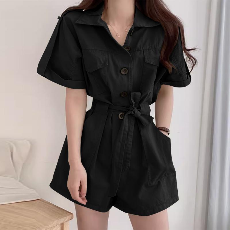 

VONDA Женский летний комбинезон с широкими штанинами и двойными карманами на лацканах, шорты M