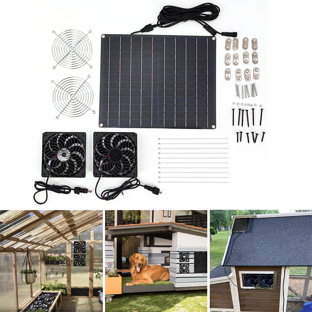

15W 12V Solar Powered Fan Kit IP65 Waterproof Solar Cooling Fan Regulate Temperature Solar Panel Kit with Dual Fan for Pet House China Mainland