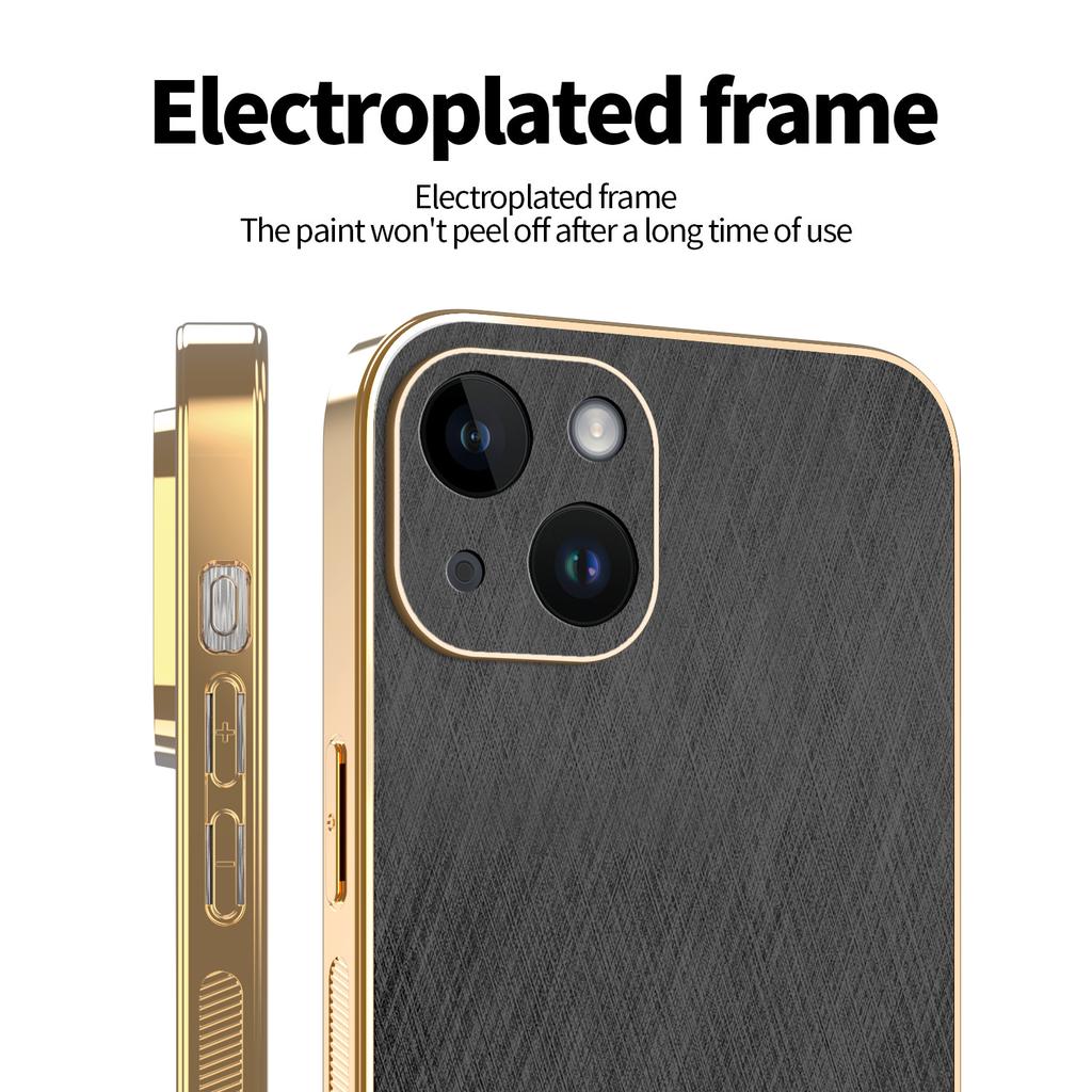 KADEM For iPhone 14 Case Electroplating Silk Texture PU+TPU Phone Back Cover