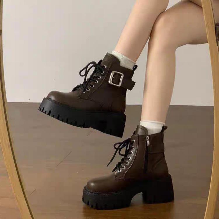 Martin boots autumn and winter new thick-soled heightening short boots British style temperament velvet short boots