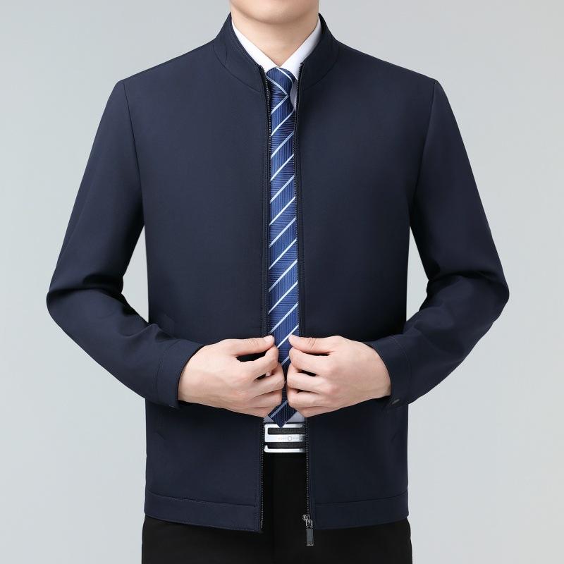 Spring and Autumn New Style Mulberry Silk Jacket Men's Middle-aged Business Stand-up Collar Top Dad's Casual Thin Executive Jacket