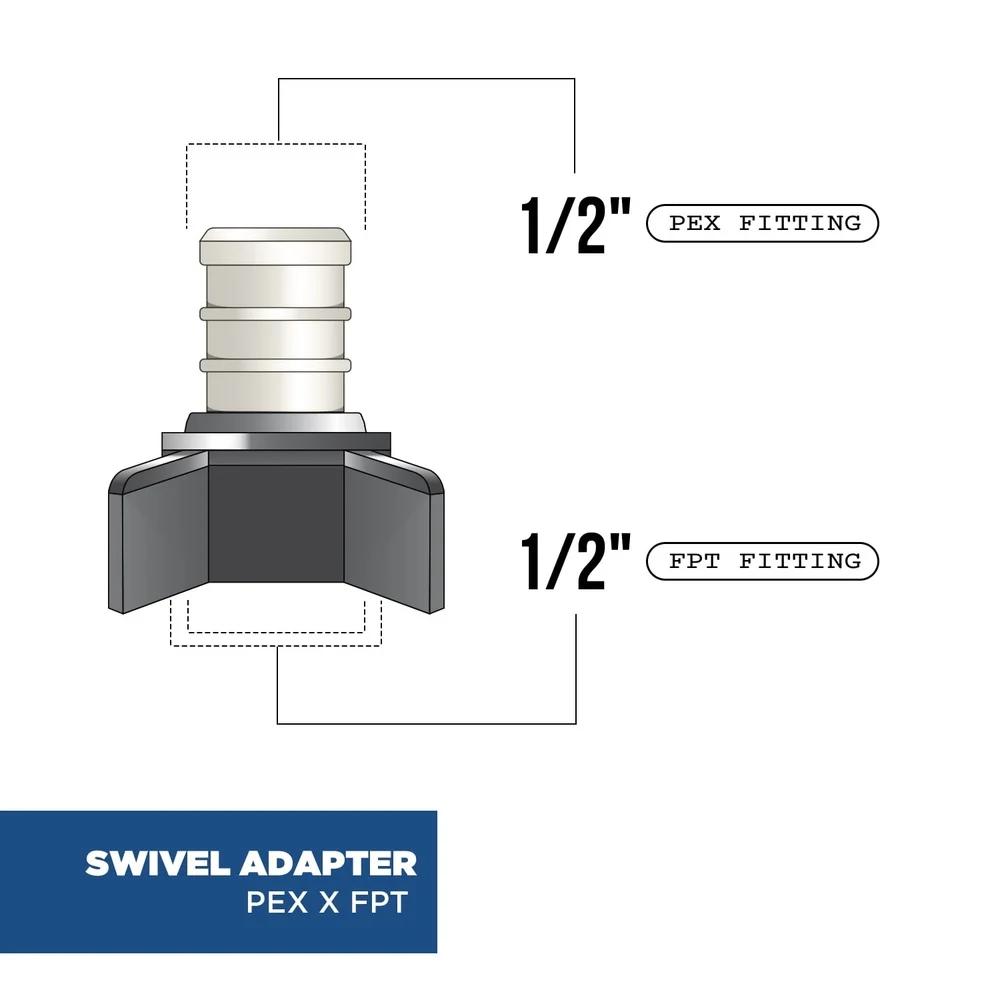 5-12PPCA PEX Poly Alloy Swivel Adapter 1/2 Inch Barb FPT Pipe Fitting Pack of 5 Durable Leak-Free Joint High Performance