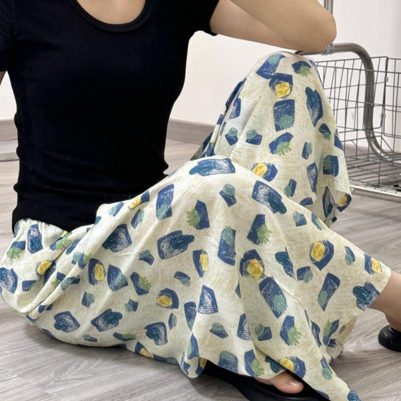 VEZFAA Moda damă ocazional cu imprimeu cu model de flori Pantaloni cu talie înaltă Pantaloni și capris