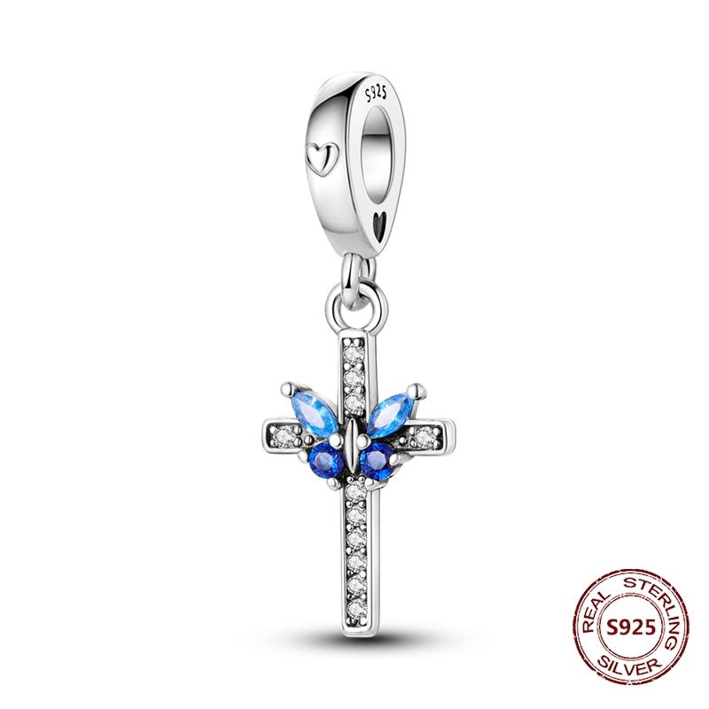 Butterfly Charm copper Authentic Pink Blue Zircon Fly Butterflies Safety Chain Clip Charm Bead Charms Compatible With Bracelets Do It Yourself Jewelle