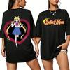 2026new American Retro Cotton Shortsleeved Tshirt With Sailor Moon Print Suitable For Both Unisex And Unisex Casual Street Style