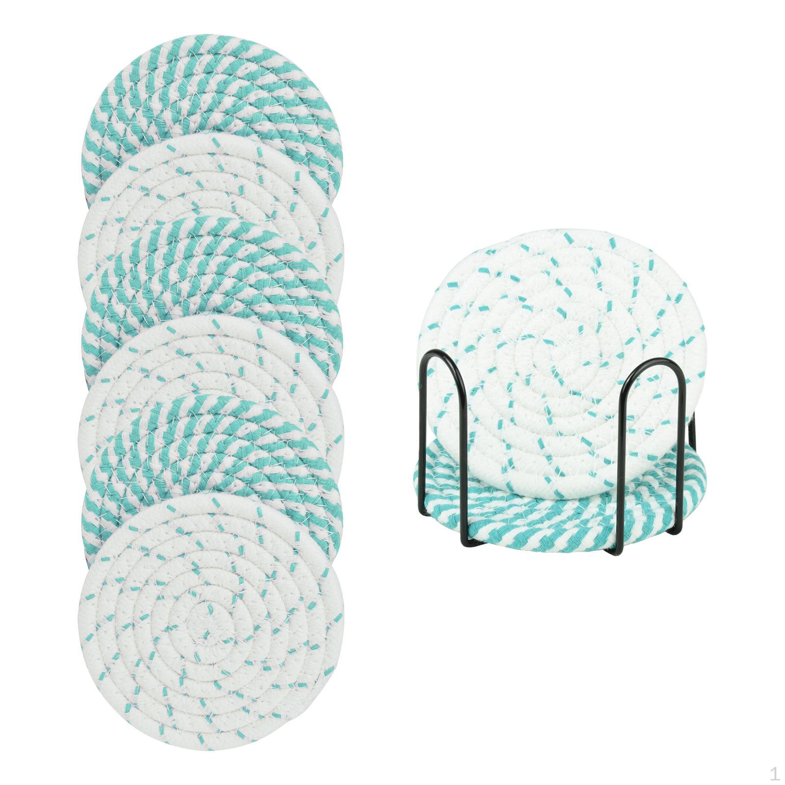 

8 Pieces Round Woven Placemat with Holder Kitchen Cup Mat Anti Slip Weave Place for синий