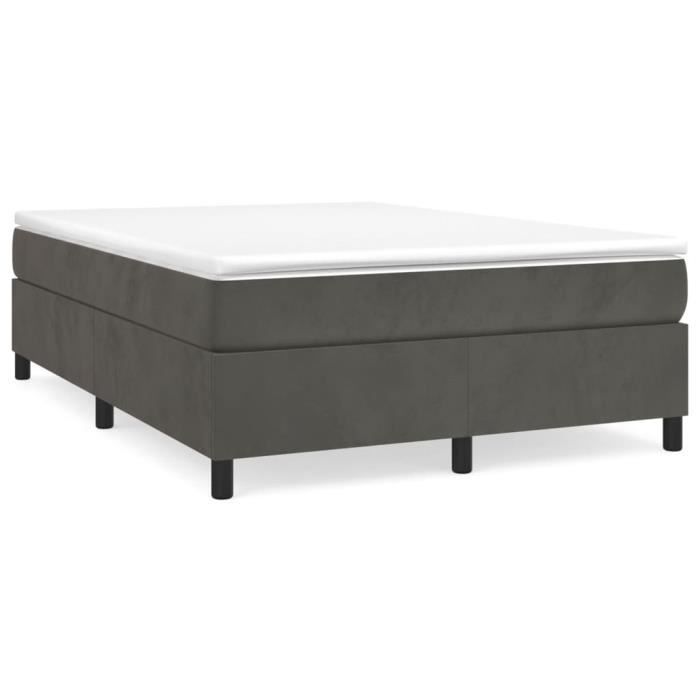 3144682 vidaXL Lit à sommier tapissier et matelas Gris foncé 140x200cm Velours