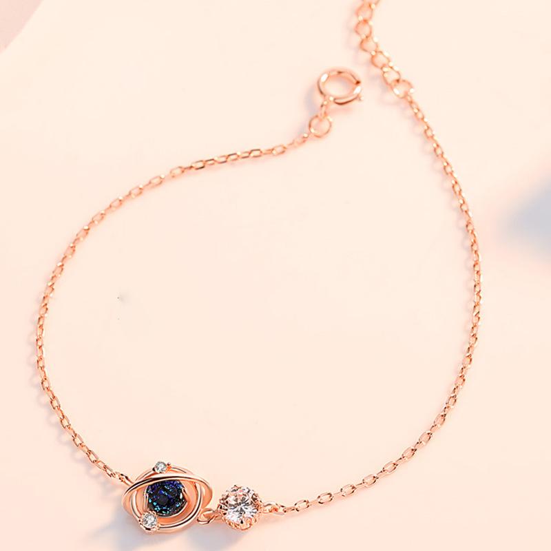 S925 Dream Universe Planet Bracelet for Women Creative Blue Glass Crystal Isn Internet Celebrity Gift Jewelry