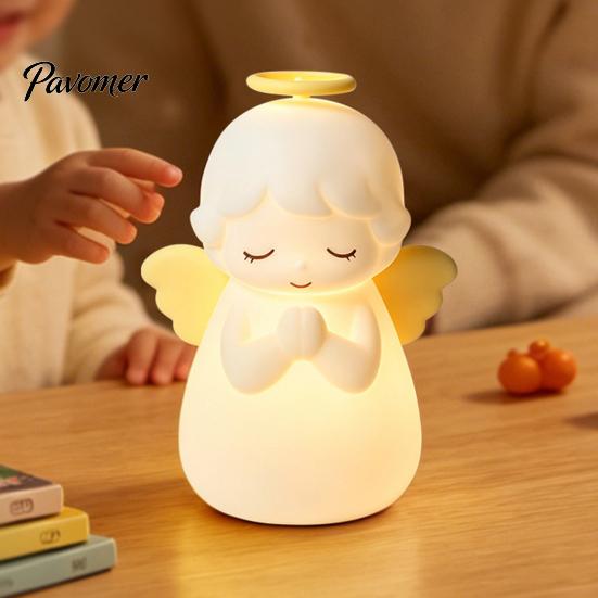 Silicone Tap Control Light Angel Night Light, Squishy Bedside Lamp, 7 Color Changing 3‑Level Dimmable LED Ambient Adjustable Brightness Lamp