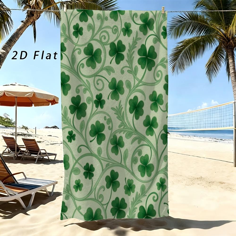Green Clover Scroll Pattern Towel Festive Spring Design for Garden Party & Family Gathering Outdoors