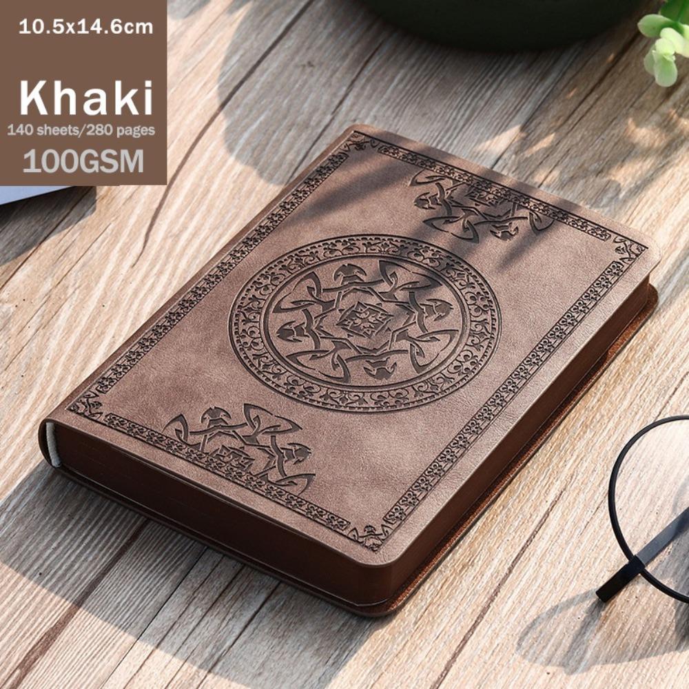 

Толстый блокнот на 280 страниц - Винтажный журнал из ПУ-кожи формата А6 для письма, Линованный ретро блокнот, Дневник для офисных и студентов колледжа 10.5x14.6cm хаки