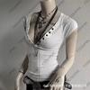 European-American Punk Rivet V-Neck Slim Short-Sleeve Sexy T-Shirt