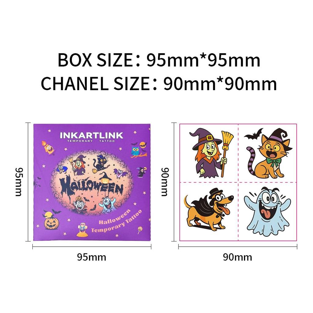 Halloween Tattoo INKARTLINK Wassertransfer-Aufkleber für die Haut und bleibt schön für Wasser 64 Set mit 32 Aufklebern Zubehör, 3-5 Tage, Beständig,