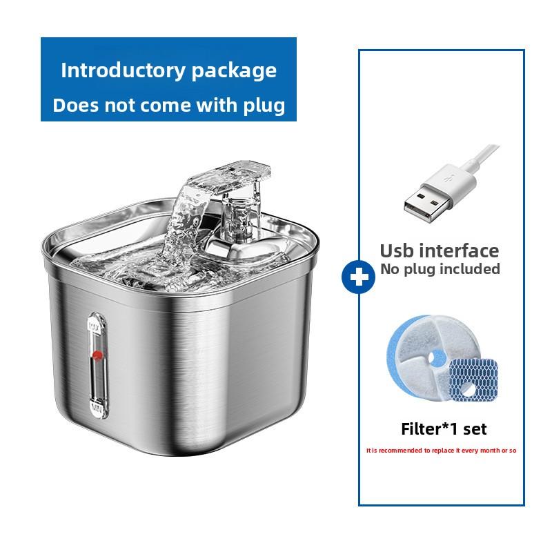 Stainless Steel Pet Water Fountain Square Automatic Circulating Water Filter Smart Cat Fountain