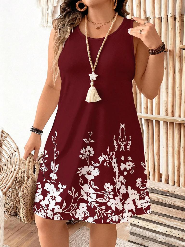 Elegantes ärmelloses Midi-Kleid mit floralem Print für Damen (Europäisch & Amerikanisch), Übergrößen erhältlich