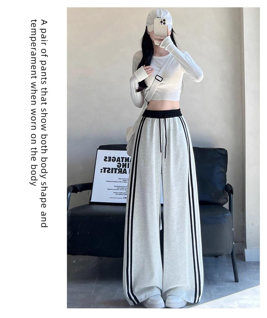 Retro Women's Color Block Patchwork Sweatpants - Loose Wide-Leg Style for Spring & Autumn in Southeast Asia