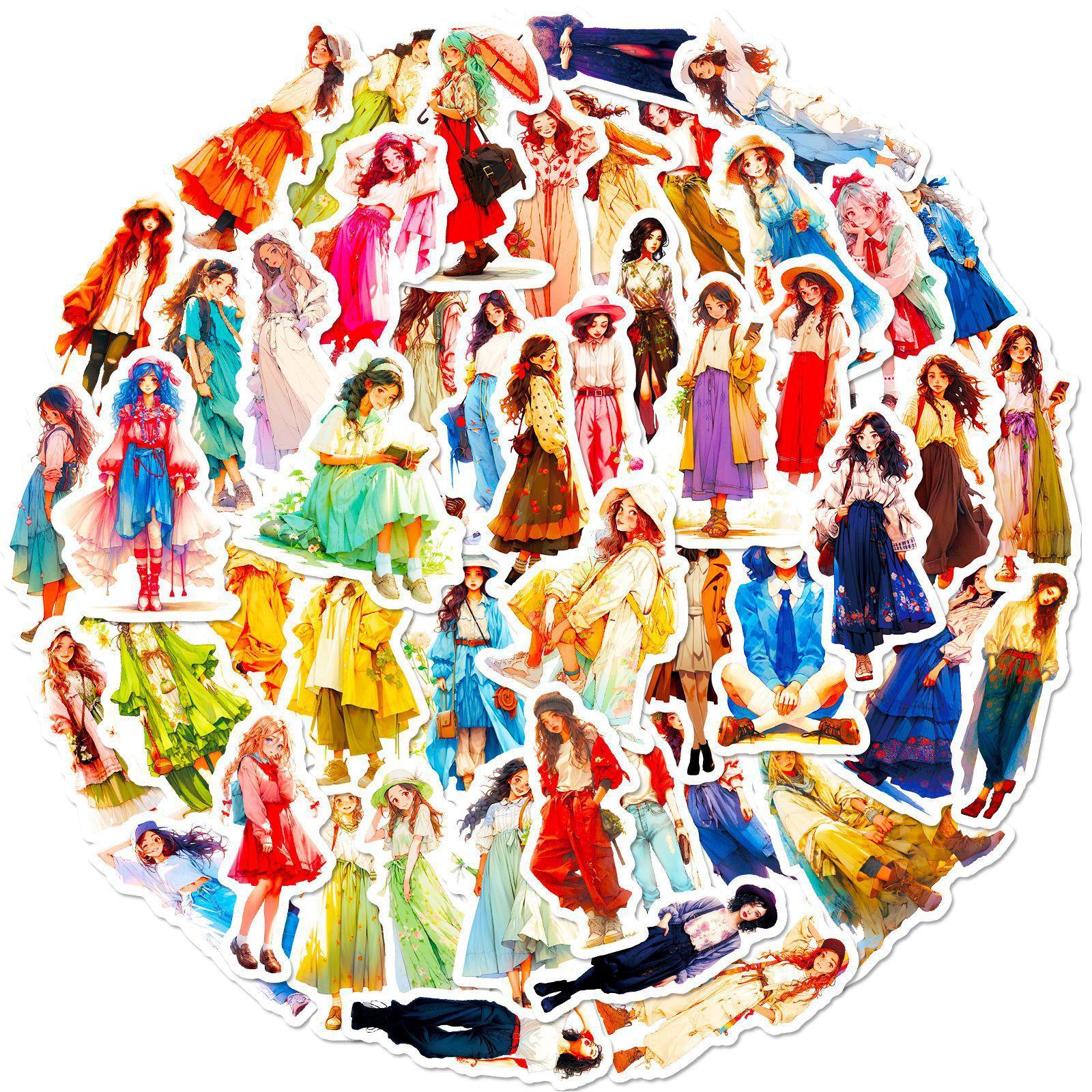 

50 Soft And Fashion Girl Wear Stickers Fashion Four Seasons Wear Girl Characters Stickers