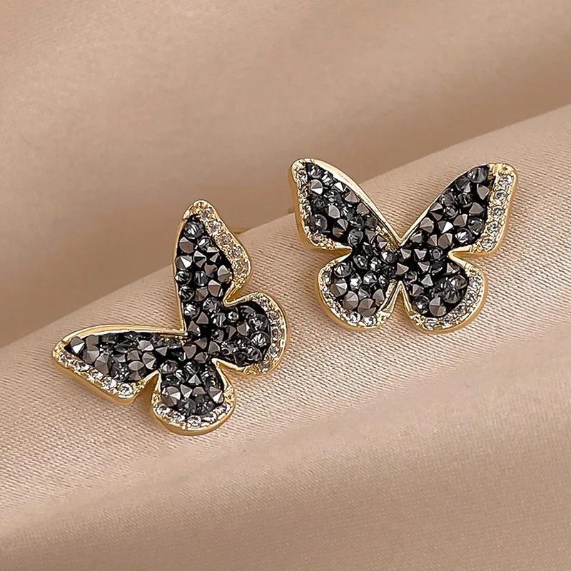 New Fashion Black Butterfly Zircon Earrings Female Vintage Punk Dark Style Crystal Summer Earrings Party Zircon Gift for Women