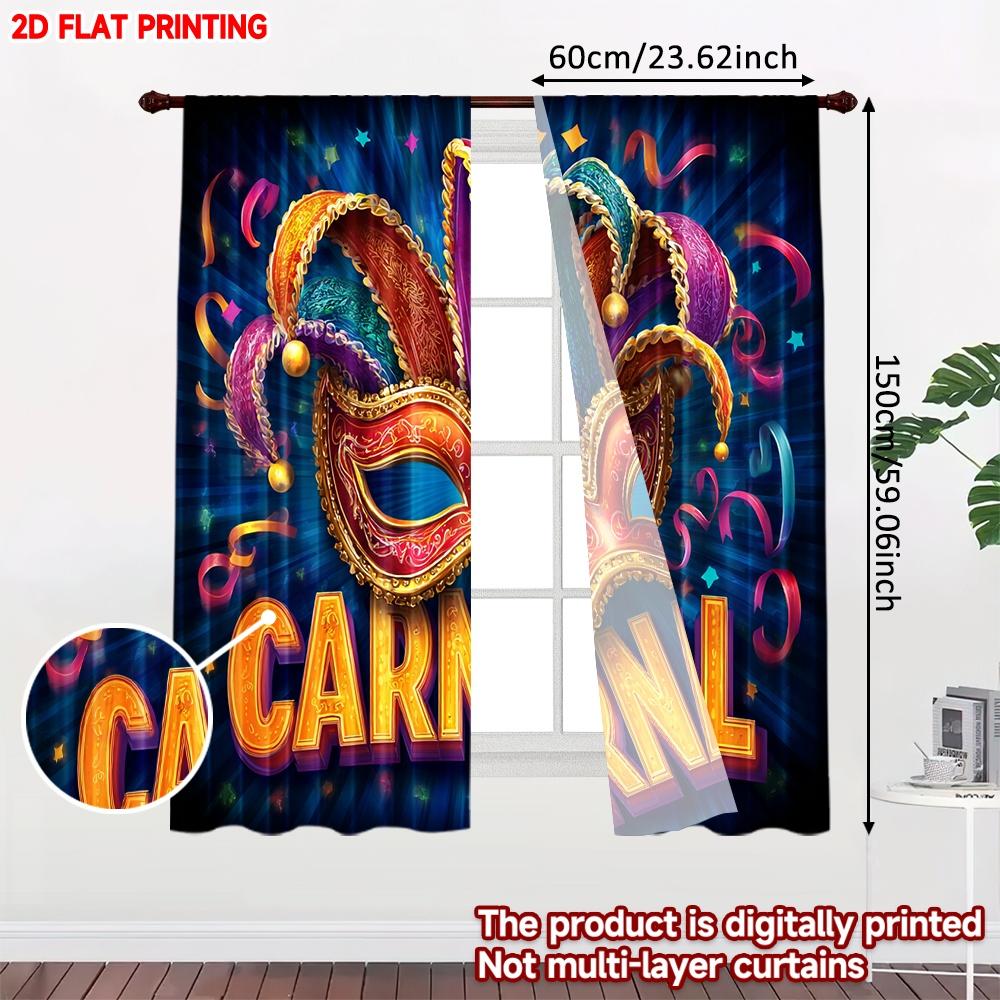 2D Flat Printing 2pcs Curtain Drapes Carnival Mask with Confetti Digital Printed Polyester Drapes Holiday Decorations for Booths