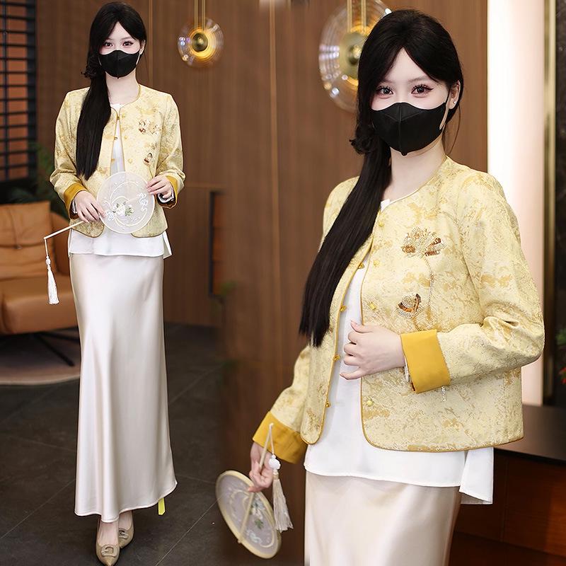 Women s Spring & Autumn Long Sleeve Button-Up Jacket - Fashionable High-End Chinese Style Medium
