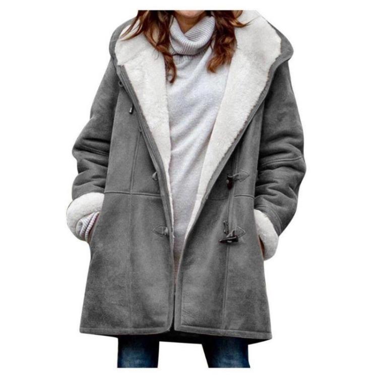 Winter Women's Coat Medium Long Hooded Casual Button Cardigan Warm Solid Color Simple Original Style