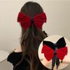 Elegant French Red & Black Velvet Bow Hair Clip: Women's Artistic Temperament Headpiece