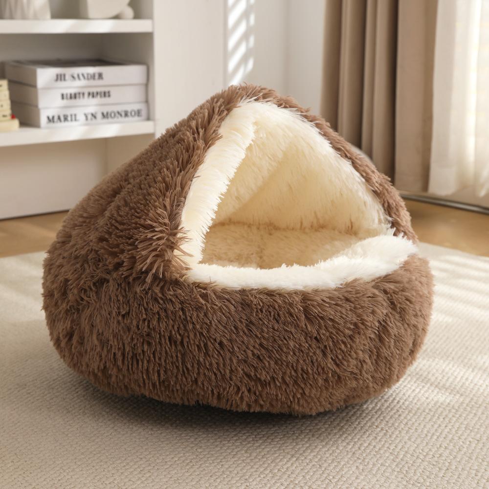 Otoño Invierno Cama Suave de Felpa para Mascotas y Cama para Mascotas Invierno Cálido y Frío Felpa/Forro Polar Corto Edredón Nido Concha Nido para Gatos Semicerrado Nido para Gatos