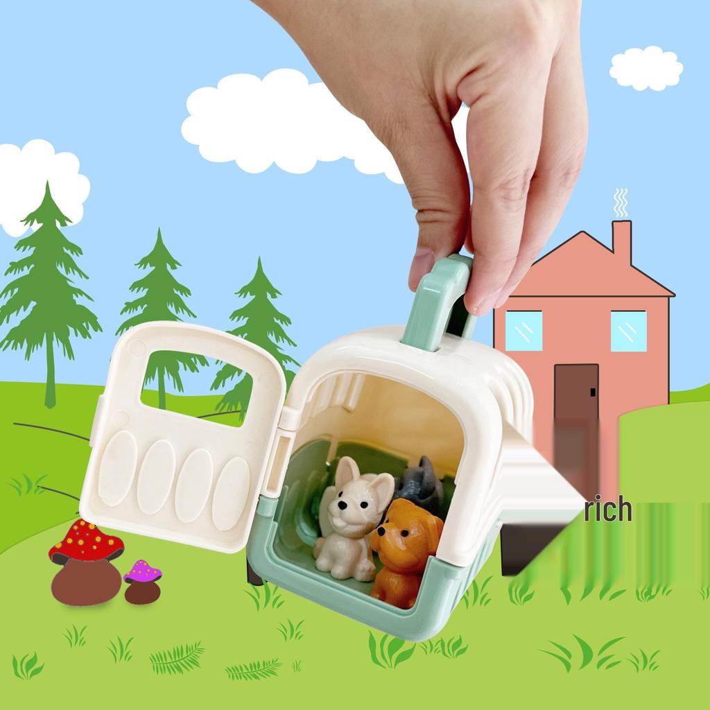 Kids' Pretend Play Pet Cage & Animal Toy Set - Puppy & Kitten Scene