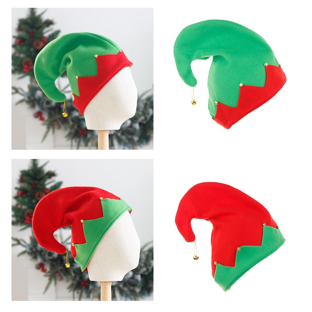 Adult Elf Hat with Bells for Holiday New Year Red and Green Christmas Symbol Red and Green Hat with Bells Pendant