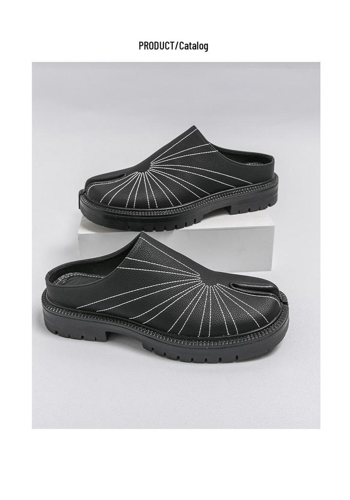 Men's Retro Split-Toe Leather Loafers & Mules - Large Size Slip-On Half Slippers