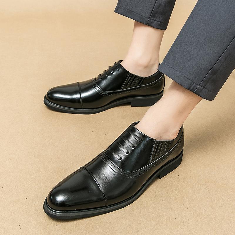 Fashion Luxury Men Business Formal Shoes Black Yellow PU Lace Up Business Fashion Brand Derby Shoes Banquet Shoes Size 38-46 Men Shoes