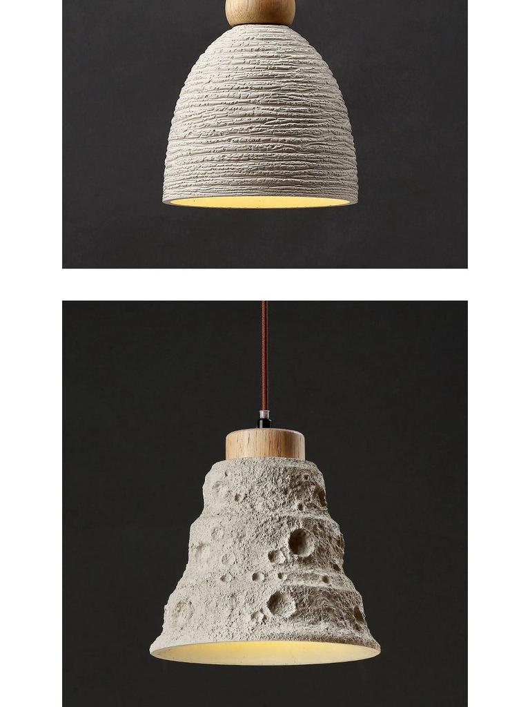 Japanese Wabi-Sabi Yellow Travertine Pendant Light, Retro Mid-Century Style for Bedroom, Homestay, or Restaurant.