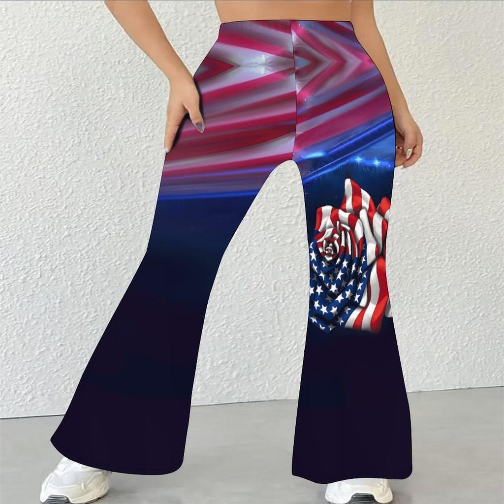 Women's Casual High Waist Flare Pants, Floral Print Streetwear Bell Bottom Trousers