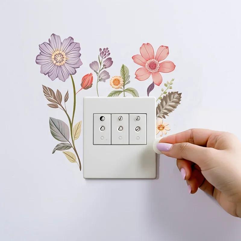 3D Switch Wall Sticker PVC Removable Waterproof Sticker for Bedroom Bathroom Living Room Beautiful Flowers Home Decoration