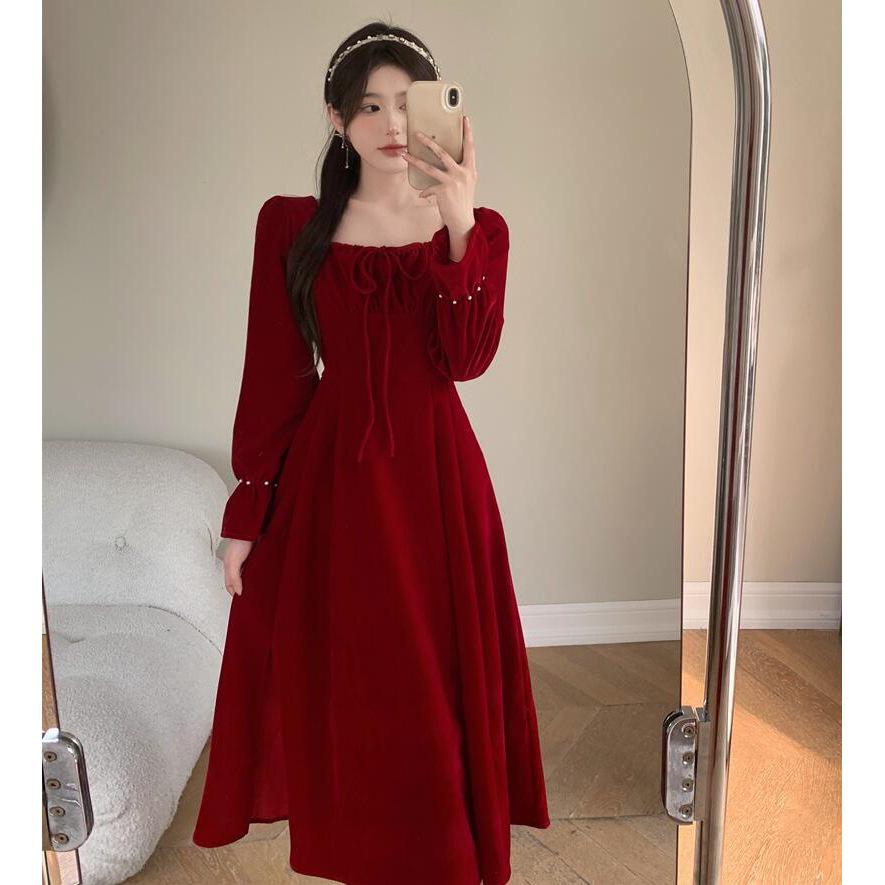 2025 Autumn/Winter Plus Size Red Long Sleeve Engagement & Formal Dress