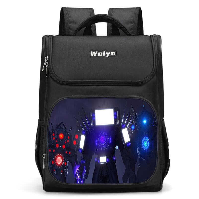 Trendy Nylon Student Backpack With Titan Monitoring Man Design For School Use