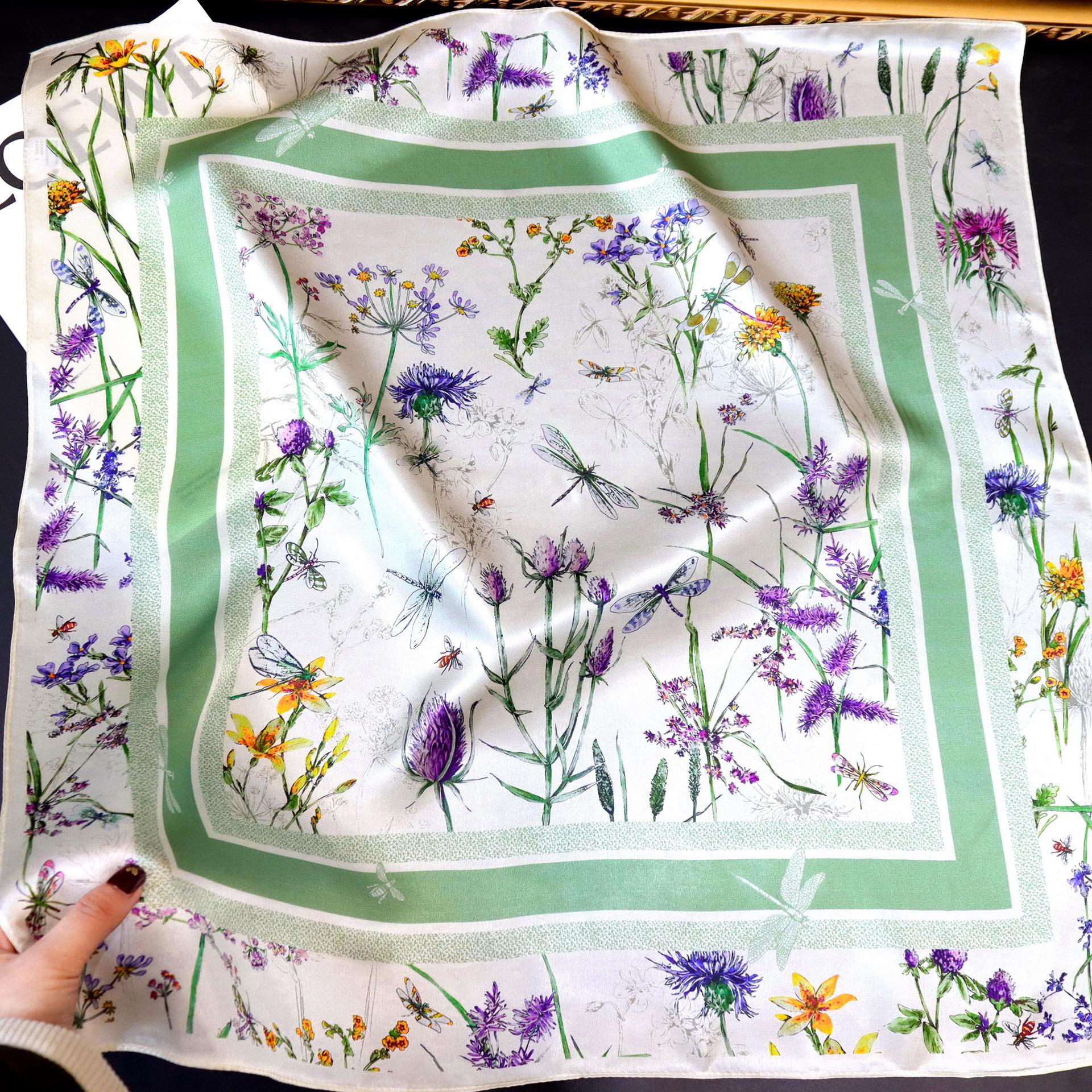 Dragonfly Garden Korean Version Versatile Fresh Decoration Versatile Mulberry Silk 70cm Square Scarf Elegant Silk Scarf Silk Scarf Women 68*68cm