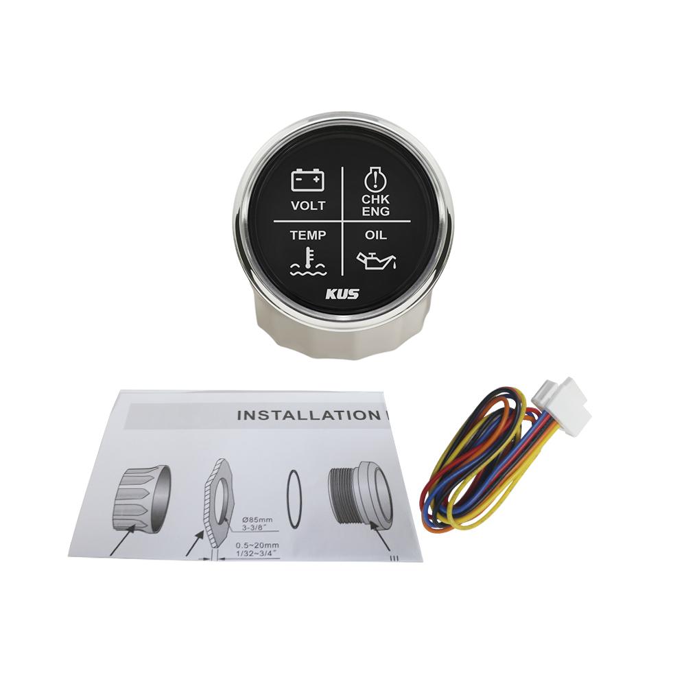 KUS 4 LED Alarm Gauge Meter Volt Water Temp Oil Pressure CHK ENG 2 (52mm) 9-32V with Backlight BS