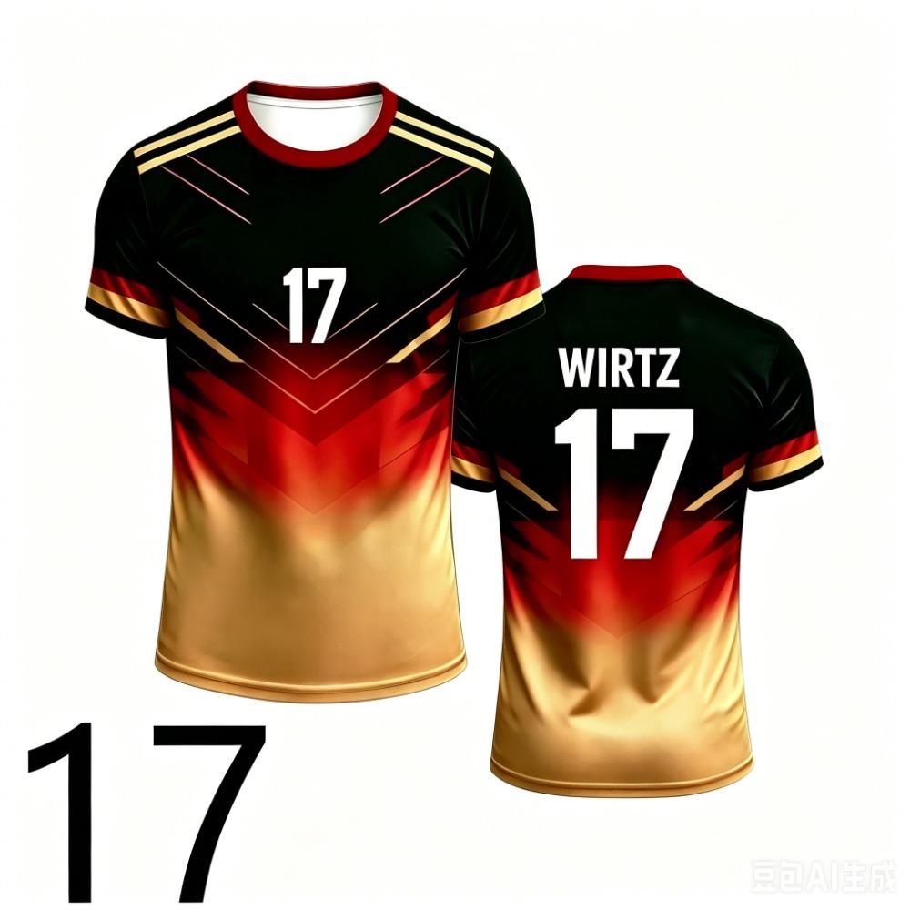 Germany 17 Quick Dry Gradient Soccer Jersey Black Gold Red Football Tee National Team Fans Short Sleeve Training Uniform