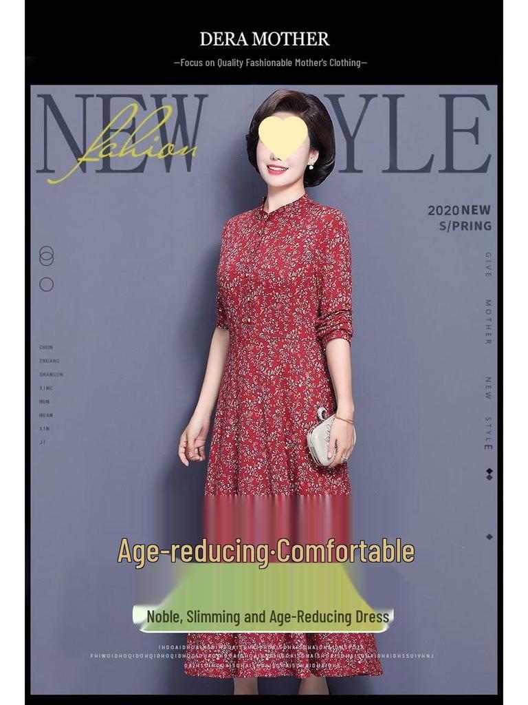 Elegantes florales Langarmkleid für Frauen mittleren Alters und ältere Frauen - Kollektion Frühling & Herbst 2025